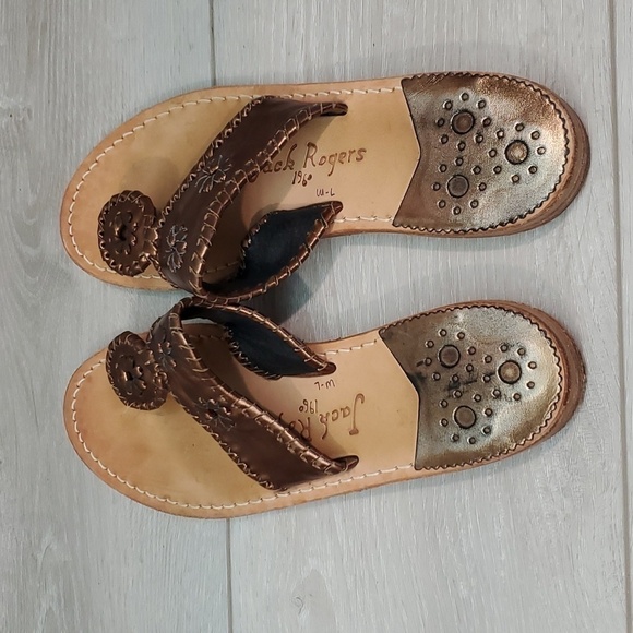 Jack Rogers Womens Thong Rose Gold Metallic Leather Sandals shoes sz 7 - Picture 6 of 13